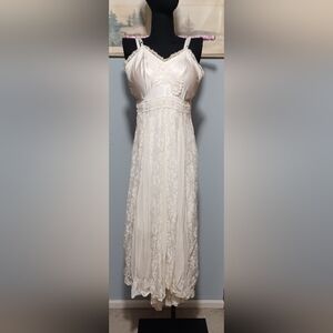An Elegant Vintage Lace Trimmed Handmade Slip Wedding Dress